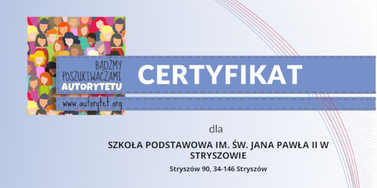Certyfikat "Bądźmy poszukiwaczami autorytetu"